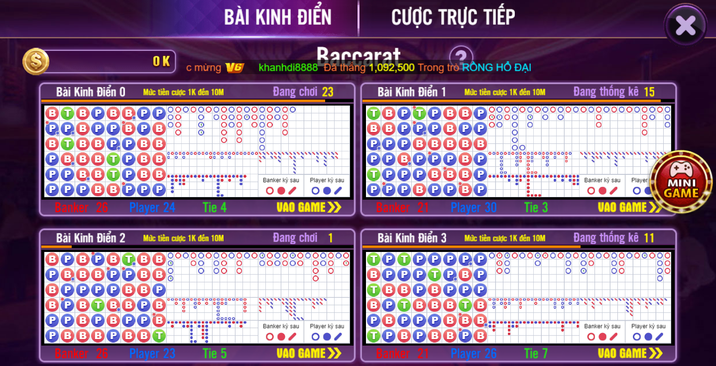 Chúng tôi có nhiều bàn cược khi chơi baccarat 68 game bài để tránh tình trạng chờ đợi từ hội viên