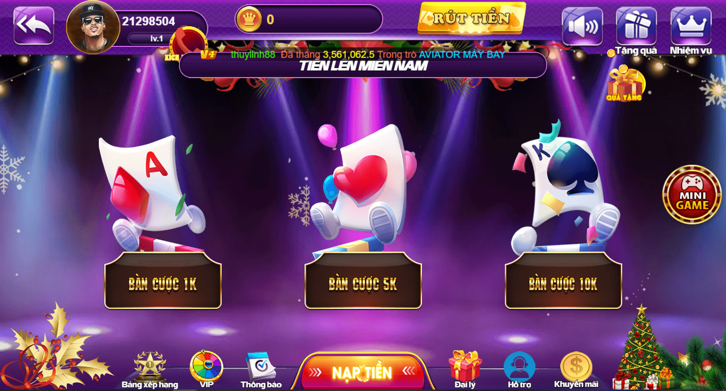 Tựa game tiến lên miền nam 68 game bài có 3 phòng chơi phù hợp cho nhiều mức ngân sách